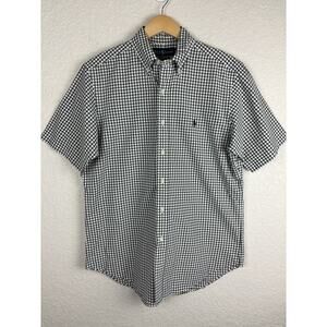 Ralph Lauren Mens Button Up Shirt White Black Plaid Classic Preppy Office Casual